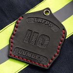 Personalised Genuine Leather Firefighter Helmet Shield Keychain Airtag HID Prox Key Holder with Engraved Texts Birthday Gift for Fireman