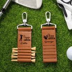 Personalized Golfer Silhouette Leather Golf Tee Holder Bag Tag with Name and 5 Pcs Bamboo Tees Birthday Sports Gift for Golf Player