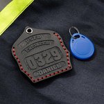 Personalised Genuine Leather Firefighter Helmet Shield Keychain Airtag HID Prox Key Holder with Engraved Texts Birthday Gift for Fireman