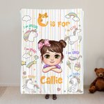 Personalized Fantasy Unicorn Train Cartoon Kids Soft Throw Blanket with Initial and Name Home Decor Birthday Gift for Boys Girls