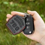 Personalised Genuine Leather Firefighter Helmet Shield Keychain Airtag HID Prox Key Holder with Engraved Texts Birthday Gift for Fireman