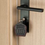 Personalised Genuine Leather Firefighter Helmet Shield Keychain Airtag HID Prox Key Holder with Engraved Texts Birthday Gift for Fireman