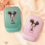 Personalised Quirky Girl Leather Jewellery Box with Name and Changing Colour LED Makeup Mirror Birthday Gift for Family Friends