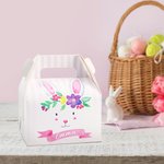 Personalized Watercolor Cute Floral Bunny Egg Name Candy Treat Gift Box with Handle Holiday Decor Easter Party Favor Supplies for Kids