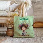 Personalisierte niedlich skurrilen schrulligen Mädchen langlebig Canvas Tragetasche Tote Bag mit Namen Geburtstag Muttertag Geschenk für Damen Mädchen