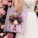 Personalisierte niedlich skurrilen schrulligen Mädchen langlebig Canvas Tragetasche Tote Bag mit Namen Geburtstag Muttertag Geschenk für Damen Mädchen