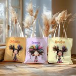 Personalisierte niedlich skurrilen schrulligen Mädchen langlebig Canvas Tragetasche Tote Bag mit Namen Geburtstag Muttertag Geschenk für Damen Mädchen