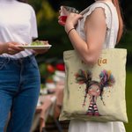 Personalisierte niedlich skurrilen schrulligen Mädchen langlebig Canvas Tragetasche Tote Bag mit Namen Geburtstag Muttertag Geschenk für Damen Mädchen