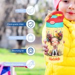 Personlig, söt, knasig, tecknad flicka, 12 oz, barnisolerad vattenflaska med namn, handtag och silikonsugrör, födelsedagspresent till skolan för flickor