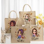 Personlig fotboll tecknad flicka stor jute Tote väska med namn resor Essentials födelsedagspresent för kvinnor