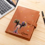 Personalized Cute Whimsical Quirky Girl A5 PU Leather Notebook Cover with Name and Storage Pocket Birthday School Office Supply Gift for Girls Women