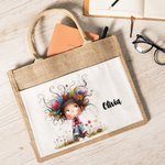 Sac en Toile de Jute Réutilisable Personnalisé avec Nom Motif Fille Excentrique Pochette Frontale Cadeau d'Anniversaire pour Filles Femmes