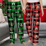Personalised Plaid Avatar Pet Portrait Long Pajama Pants with Name and Drawstring Christmas Birthday Gift for Kid Women Men Pet Lover