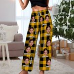 Personalised Plaid Avatar Pet Portrait Long Pajama Pants with Name and Drawstring Christmas Birthday Gift for Kid Women Men Pet Lover