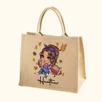 Personlig fotboll tecknad flicka stor jute Tote väska med namn resor Essentials födelsedagspresent för kvinnor