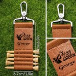 Personalized Golfer Silhouette Leather Golf Tee Holder Bag Tag with Name and 5 Pcs Bamboo Tees Birthday Sports Gift for Golf Player