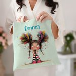 Personalisierte niedlich skurrilen schrulligen Mädchen langlebig Canvas Tragetasche Tote Bag mit Namen Geburtstag Muttertag Geschenk für Damen Mädchen