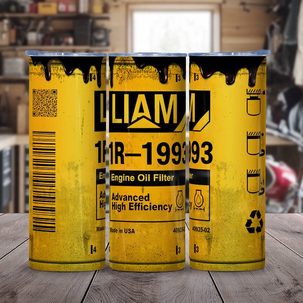 Personalized Engine Oil Filter 20oz Name Tumbler with Straw and Brush Father's Day Birthday Gift for Men Cars Lover