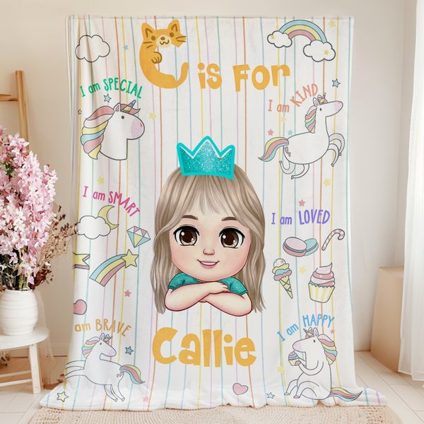 Personalised Fantasy Unicorn Train Cartoon Kids Soft Throw Blanket with Initial and Name Home Decor Birthday Gift for Boys Girls