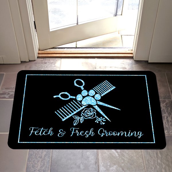 Personalised Grooming Elements Paw Print Anti-slip Multi-colour Faux Glitter Doormat with Text Pet Salon New Business Gift for Pet Groomer Owner