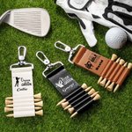 Personalized Golfer Silhouette Leather Golf Tee Holder Bag Tag with Name and 5 Pcs Bamboo Tees Birthday Sports Gift for Golf Player