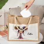 Sac en Toile de Jute Réutilisable Personnalisé avec Nom Motif Fille Excentrique Pochette Frontale Cadeau d'Anniversaire pour Filles Femmes