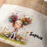 Sac en Toile de Jute Réutilisable Personnalisé avec Nom Motif Fille Excentrique Pochette Frontale Cadeau d'Anniversaire pour Filles Femmes