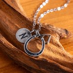 Personalizada Distressed Herradura Estribo Collar Colgante con Disco Inicial Suerte Joyería Ecuestre Regalo de cumpleaños para las mujeres amantes del