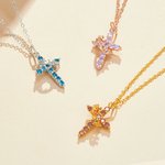 Personalized Crown Birthstone Cross Necklace Jesus Jewelry Birthday Christian Baptism Gift for Woman