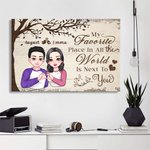 Gepersonaliseerd Boom Liefde Cartoon Karakter Vinger Hart Canvas Schilderij met Naam Home Decor Valentijnsdag Cadeau voor Paar