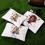 Henkilökohtainen muoti jalkapallo tyttö pellava Wristlet Makeup Bag nimi Travel Accessory Syntymäpäivä urheilu lahja naisille jalkapallon ystäville
