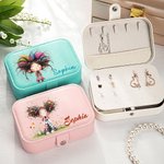 Personalized Quirky Girl Two-layer PU Leather Jewellery Box with Name Travel Accessory Birthday Anniversary Gift for Women