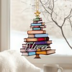 Personalisierte Buch Baum Sonnenfänger Weihnachten Ornament mit Namen Urlaub Baum Fenster Auto Dekor Geburtstag Buch Club Geschenk für Bücherwürmer Bi