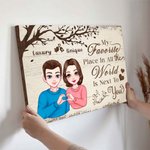 Gepersonaliseerd Boom Liefde Cartoon Karakter Vinger Hart Canvas Schilderij met Naam Home Decor Valentijnsdag Cadeau voor Paar
