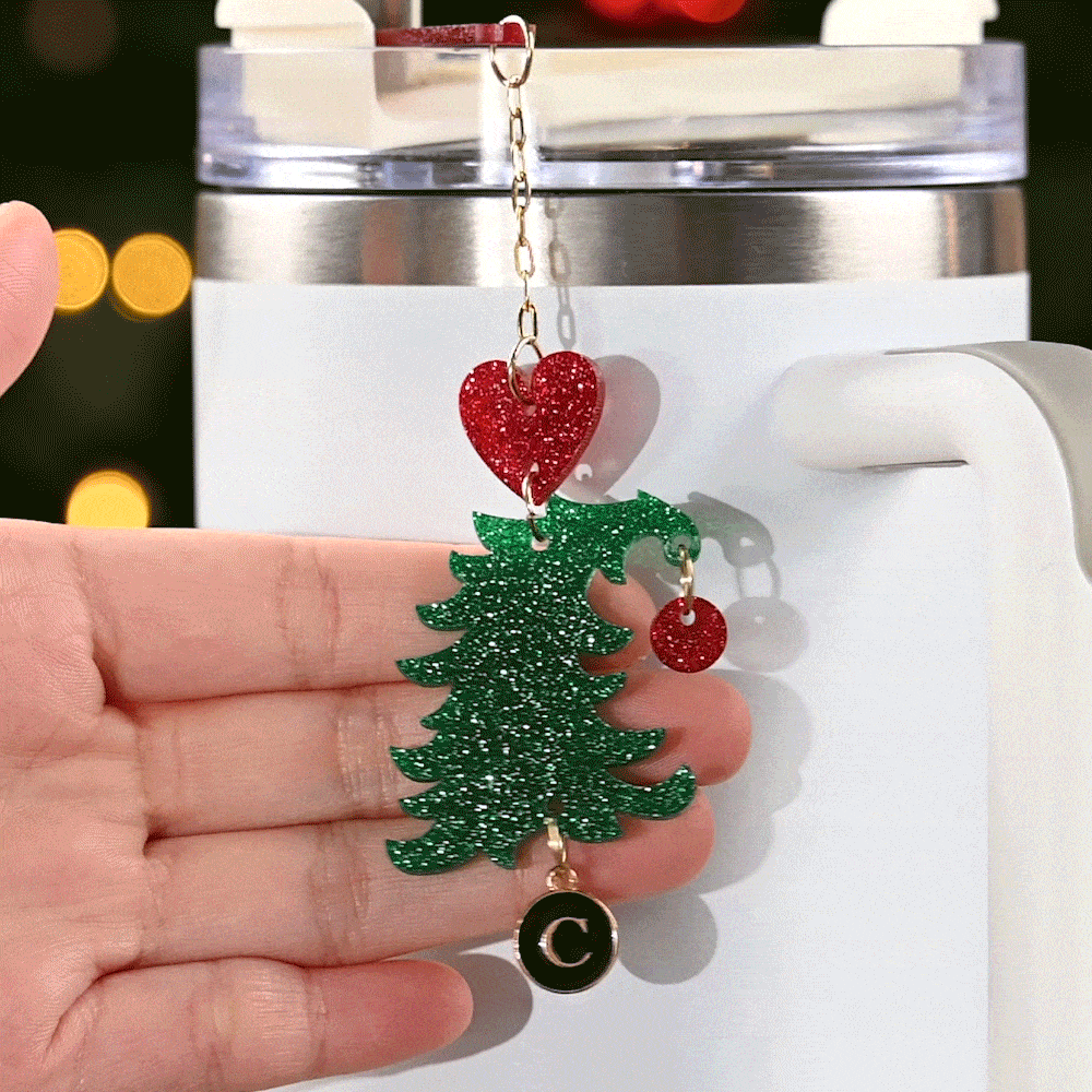 Personalised Snowflake Heart Christmas Tree Bow Charm with Initial Accessories for Stanley Tumbler Christmas Party Gift for Family