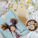 Personalised Whimsical Quirky Girl Button Book Sleeve Padded Protector with Name Birthday Back to School Gift for Book Lovers Readers
