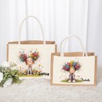 Personalized Cute Whimsical Quirky Girl Reusable Jute Tote Bag with Name Birthday Travel Essentials Gift for Girls Women