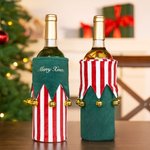 Personalized Christmas Bell Elf Double-sided Use Wine Bottle Covers with Text Christmas Decor Gift for Family Wine Lover