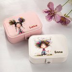 Personalized Quirky Girl Two-layer PU Leather Jewellery Box with Name Travel Accessory Birthday Anniversary Gift for Women