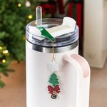 Personalised Snowflake Heart Christmas Tree Bow Charm with Initial Accessories for Stanley Tumbler Christmas Party Gift for Family