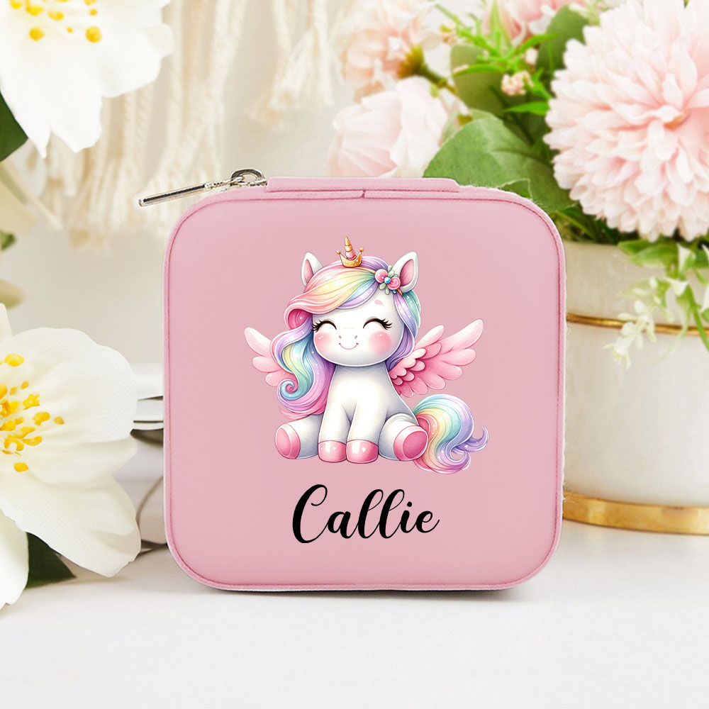 Boîte à bijoux portable personnalisée en cuir arc-en-ciel avec nom Cadeau d'anniversaire mignon pour les filles et les femmes
