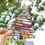 Personalisierte Buch Baum Sonnenfänger Weihnachten Ornament mit Namen Urlaub Baum Fenster Auto Dekor Geburtstag Buch Club Geschenk für Bücherwürmer Bi