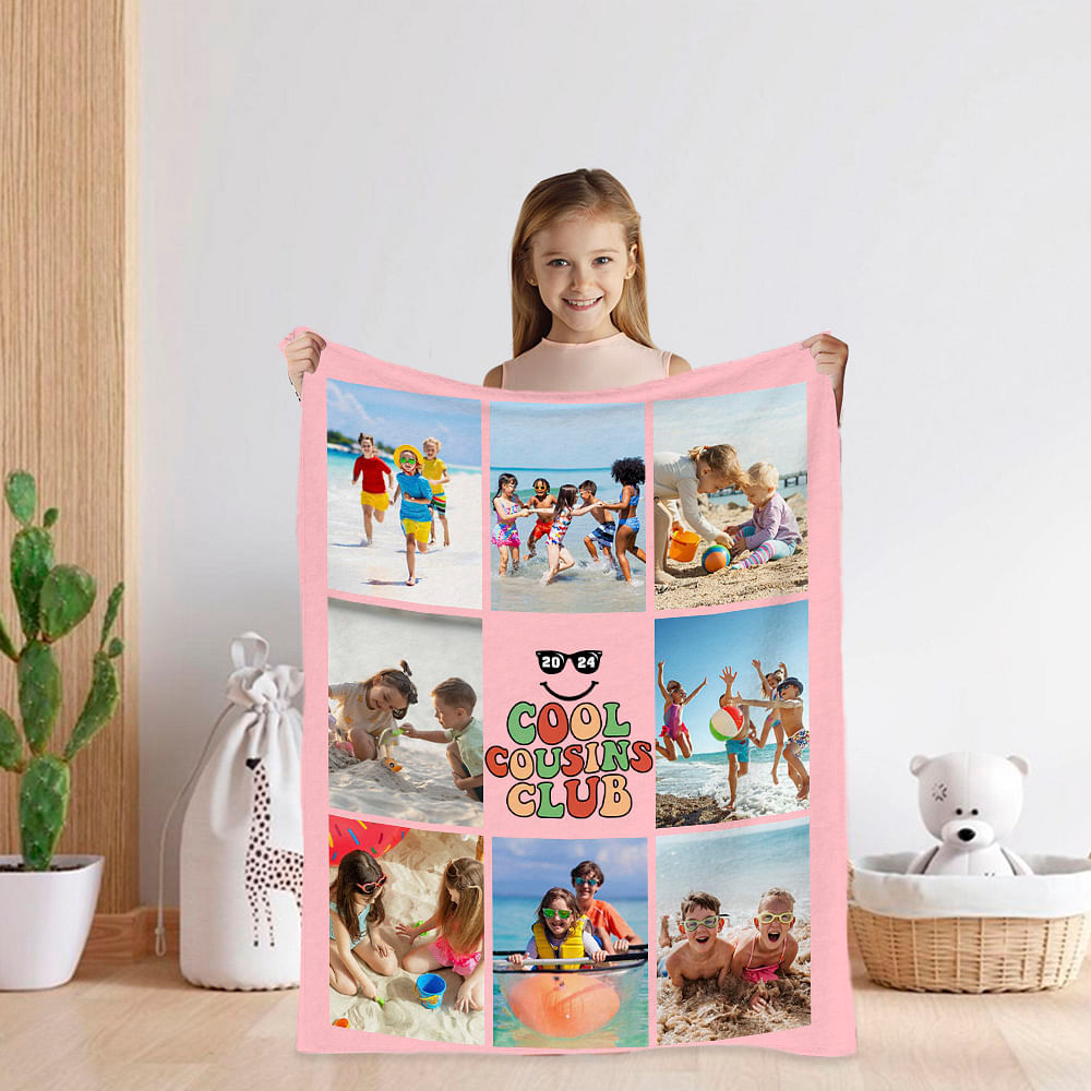 Custom Photos & Numbers Cousin Club Blanket, Soft Flannel/Sherpa Kids Blanket-2