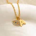 Personalized Minimalist Evil Eye Initial Necklace Protective Jewelry Birthday Anniversary Gift for Women