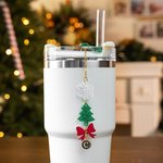 Personalised Snowflake Heart Christmas Tree Bow Charm with Initial Accessories for Stanley Tumbler Christmas Party Gift for Family
