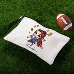 Henkilökohtainen muoti jalkapallo tyttö pellava Wristlet Makeup Bag nimi Travel Accessory Syntymäpäivä urheilu lahja naisille jalkapallon ystäville