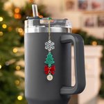 Personalised Snowflake Heart Christmas Tree Bow Charm with Initial Accessories for Stanley Tumbler Christmas Party Gift for Family