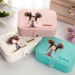 Personalized Quirky Girl Two-layer PU Leather Jewellery Box with Name Travel Accessory Birthday Anniversary Gift for Women