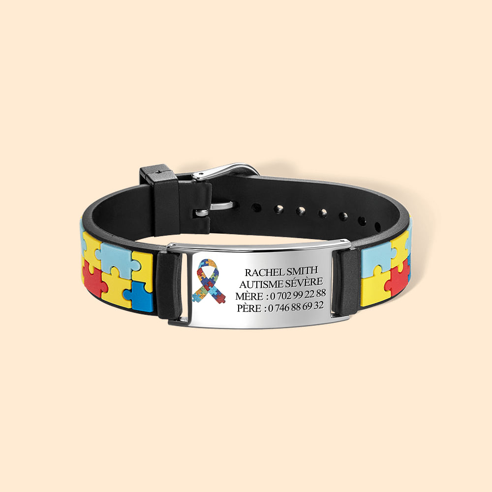 Bracelet d'Alerte Médicale Personnalisé avec Gravure Bracelet Réglable en Silicone Cadeau Retour à l'École pour Enfant