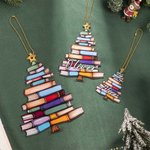 Personalisierte Buch Baum Sonnenfänger Weihnachten Ornament mit Namen Urlaub Baum Fenster Auto Dekor Geburtstag Buch Club Geschenk für Bücherwürmer Bi